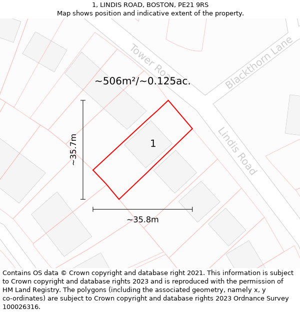 1, LINDIS ROAD, BOSTON, PE21 9RS: Plot and title map