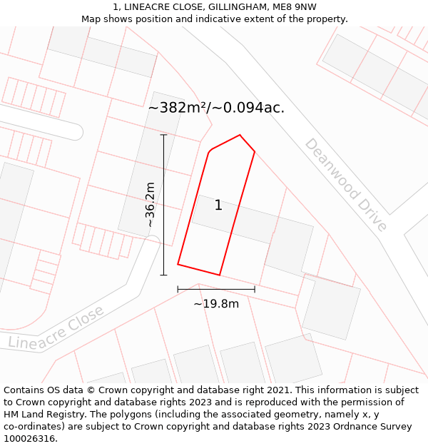 1, LINEACRE CLOSE, GILLINGHAM, ME8 9NW: Plot and title map