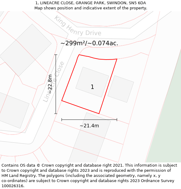 1, LINEACRE CLOSE, GRANGE PARK, SWINDON, SN5 6DA: Plot and title map