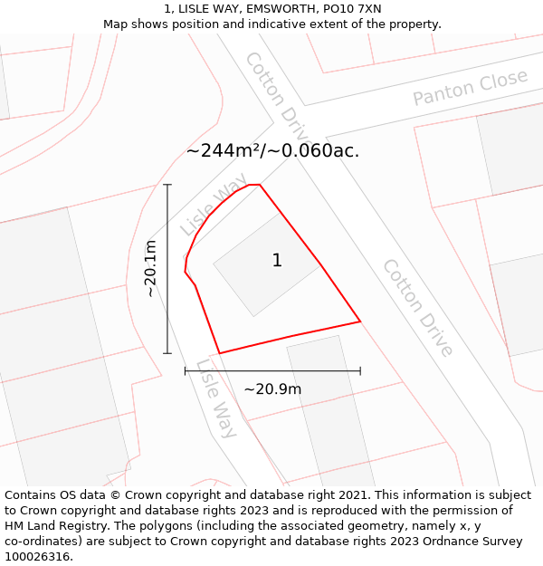 1, LISLE WAY, EMSWORTH, PO10 7XN: Plot and title map