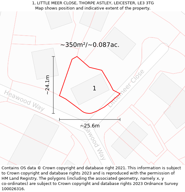 1, LITTLE MEER CLOSE, THORPE ASTLEY, LEICESTER, LE3 3TG: Plot and title map