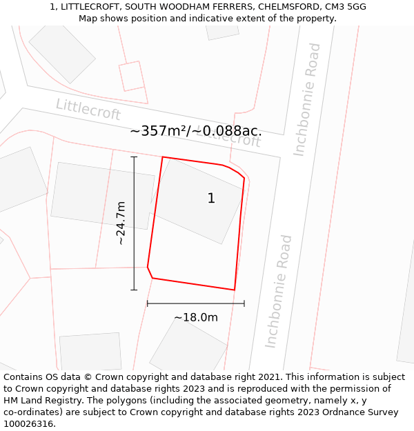 1, LITTLECROFT, SOUTH WOODHAM FERRERS, CHELMSFORD, CM3 5GG: Plot and title map