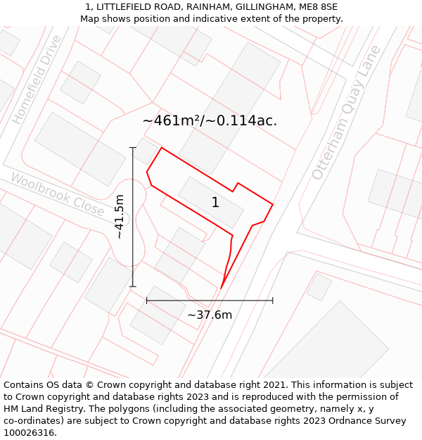 1, LITTLEFIELD ROAD, RAINHAM, GILLINGHAM, ME8 8SE: Plot and title map