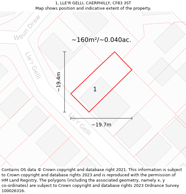 1, LLE'R GELLI, CAERPHILLY, CF83 3ST: Plot and title map