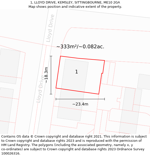 1, LLOYD DRIVE, KEMSLEY, SITTINGBOURNE, ME10 2GA: Plot and title map