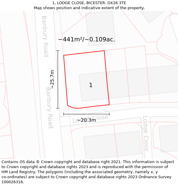 1, LODGE CLOSE, BICESTER, OX26 3TE: Plot and title map