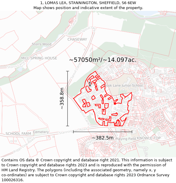 1, LOMAS LEA, STANNINGTON, SHEFFIELD, S6 6EW: Plot and title map