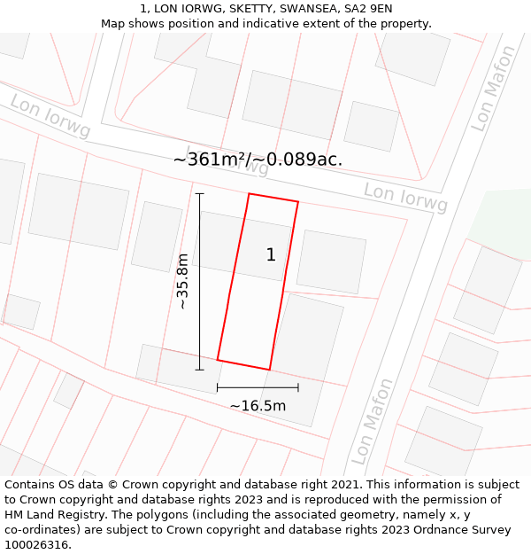 1, LON IORWG, SKETTY, SWANSEA, SA2 9EN: Plot and title map