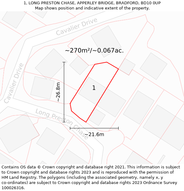 1, LONG PRESTON CHASE, APPERLEY BRIDGE, BRADFORD, BD10 0UP: Plot and title map