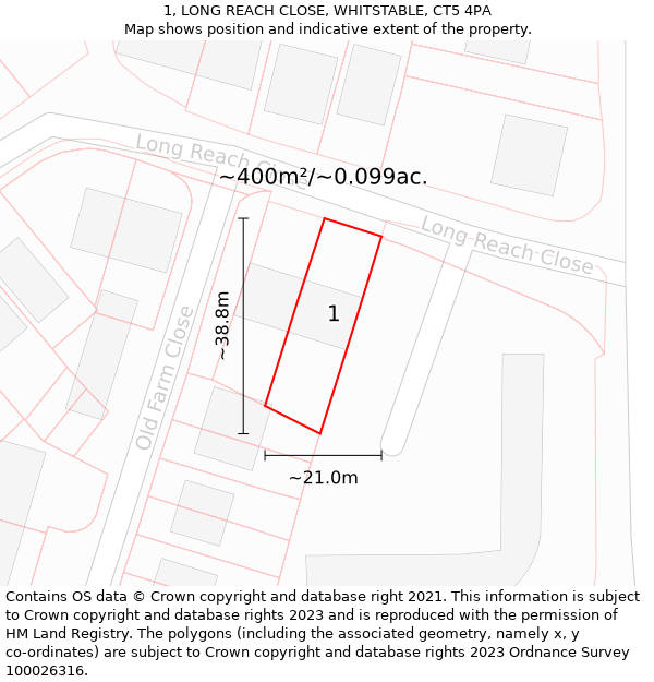 1, LONG REACH CLOSE, WHITSTABLE, CT5 4PA: Plot and title map