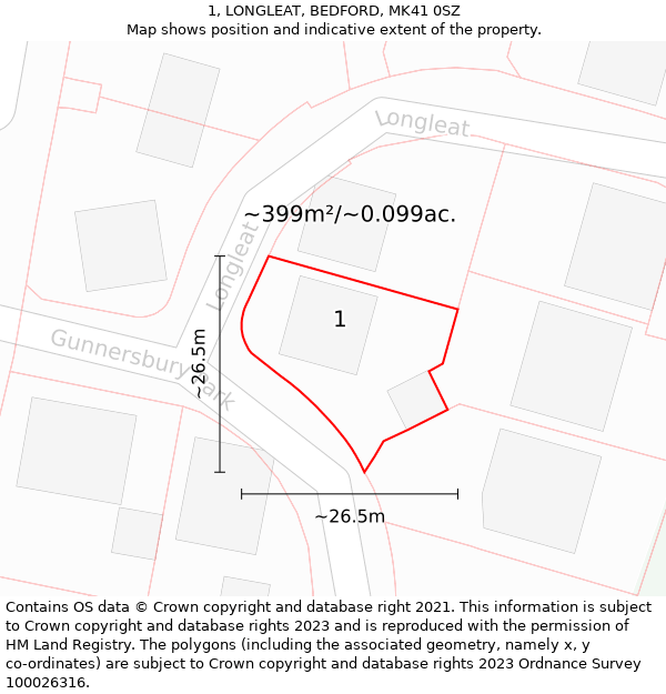 1, LONGLEAT, BEDFORD, MK41 0SZ: Plot and title map