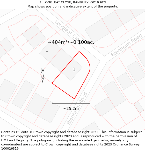 1, LONGLEAT CLOSE, BANBURY, OX16 9TG: Plot and title map