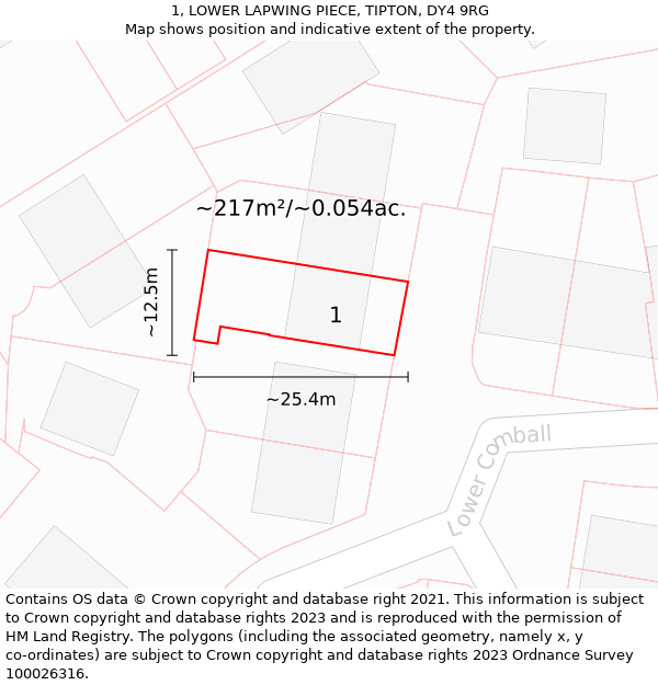 1, LOWER LAPWING PIECE, TIPTON, DY4 9RG: Plot and title map