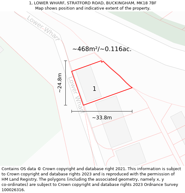 1, LOWER WHARF, STRATFORD ROAD, BUCKINGHAM, MK18 7BF: Plot and title map