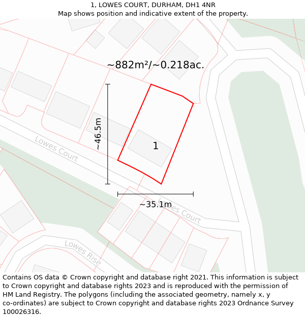 1, LOWES COURT, DURHAM, DH1 4NR: Plot and title map