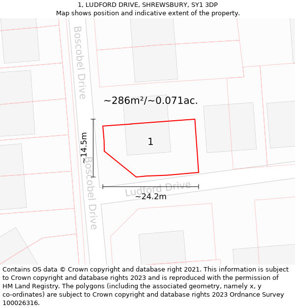 1, LUDFORD DRIVE, SHREWSBURY, SY1 3DP: Plot and title map