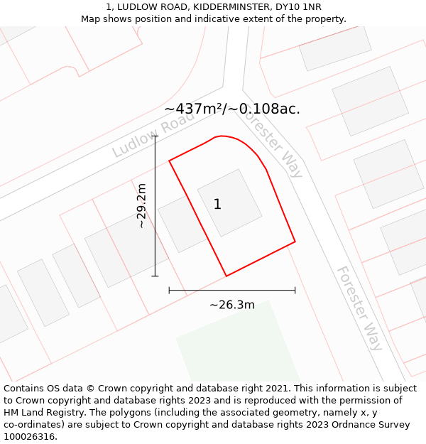 1, LUDLOW ROAD, KIDDERMINSTER, DY10 1NR: Plot and title map