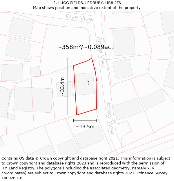 1, LUGG FIELDS, LEDBURY, HR8 2FS: Plot and title map