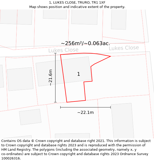 1, LUKES CLOSE, TRURO, TR1 1XF: Plot and title map