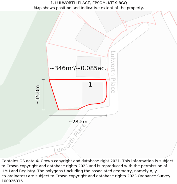 1, LULWORTH PLACE, EPSOM, KT19 8GQ: Plot and title map