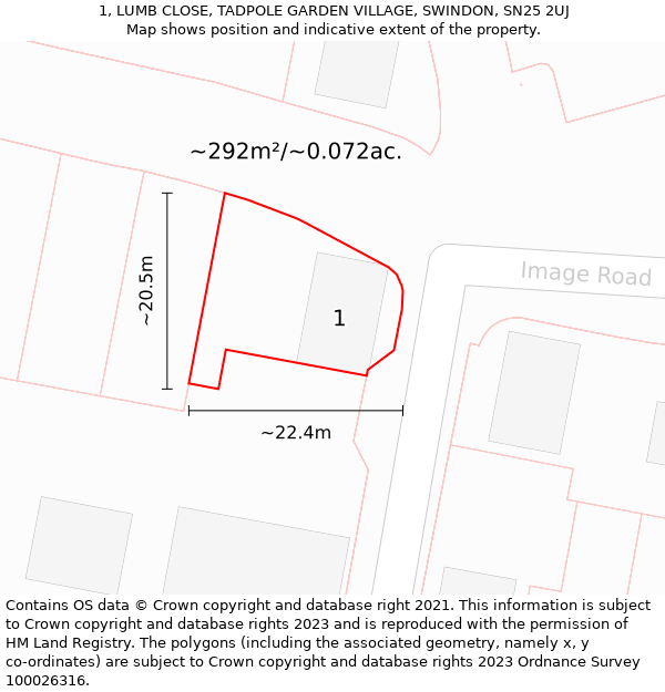 1, LUMB CLOSE, TADPOLE GARDEN VILLAGE, SWINDON, SN25 2UJ: Plot and title map