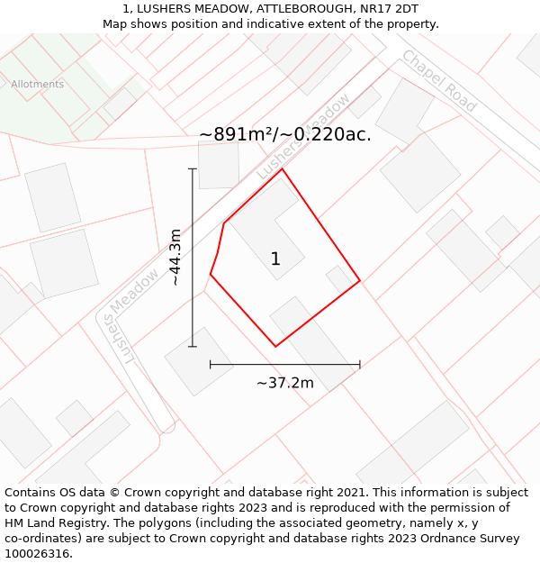 1, LUSHERS MEADOW, ATTLEBOROUGH, NR17 2DT: Plot and title map