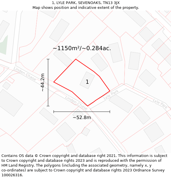 1, LYLE PARK, SEVENOAKS, TN13 3JX: Plot and title map