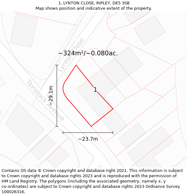 1, LYNTON CLOSE, RIPLEY, DE5 3SB: Plot and title map