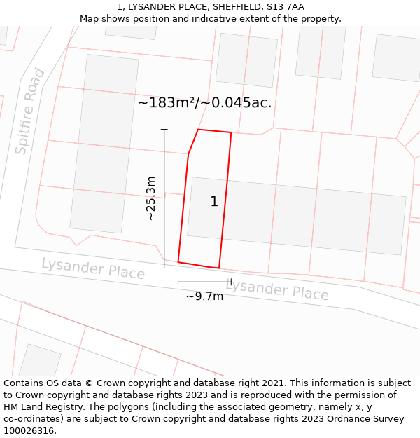 1, LYSANDER PLACE, SHEFFIELD, S13 7AA: Plot and title map