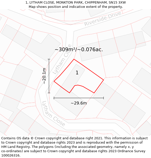1, LYTHAM CLOSE, MONKTON PARK, CHIPPENHAM, SN15 3XW: Plot and title map