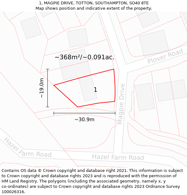 1, MAGPIE DRIVE, TOTTON, SOUTHAMPTON, SO40 8TE: Plot and title map