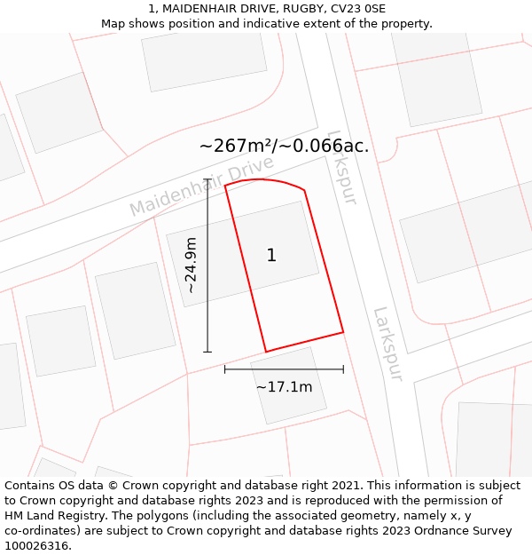 1, MAIDENHAIR DRIVE, RUGBY, CV23 0SE: Plot and title map