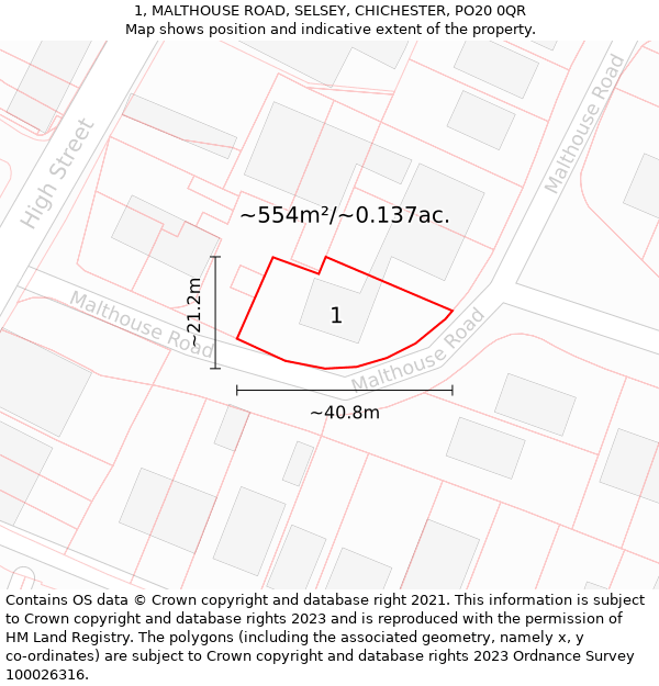 1, MALTHOUSE ROAD, SELSEY, CHICHESTER, PO20 0QR: Plot and title map