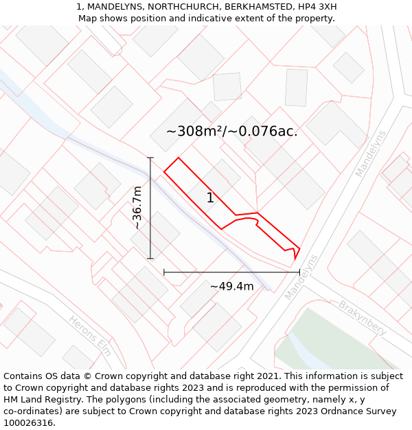 1, MANDELYNS, NORTHCHURCH, BERKHAMSTED, HP4 3XH: Plot and title map