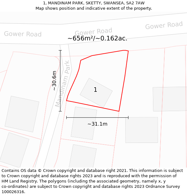 1, MANDINAM PARK, SKETTY, SWANSEA, SA2 7AW: Plot and title map