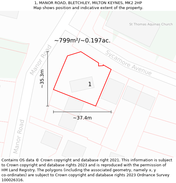 1, MANOR ROAD, BLETCHLEY, MILTON KEYNES, MK2 2HP: Plot and title map