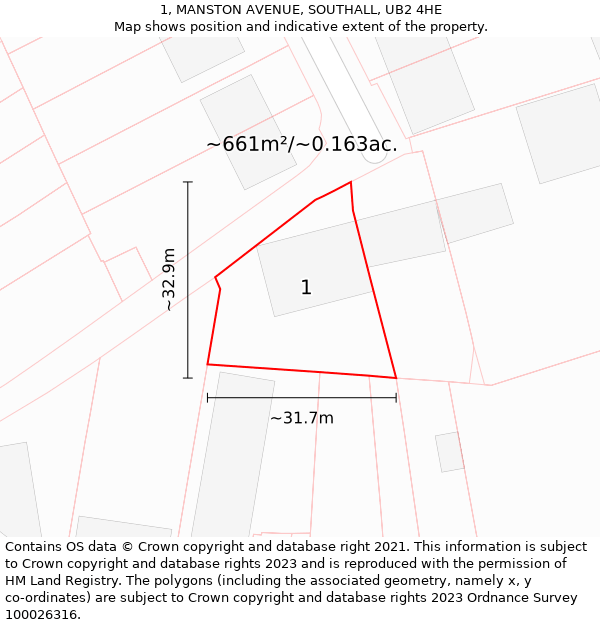 1, MANSTON AVENUE, SOUTHALL, UB2 4HE: Plot and title map