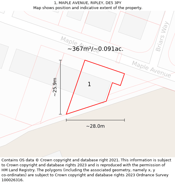 1, MAPLE AVENUE, RIPLEY, DE5 3PY: Plot and title map