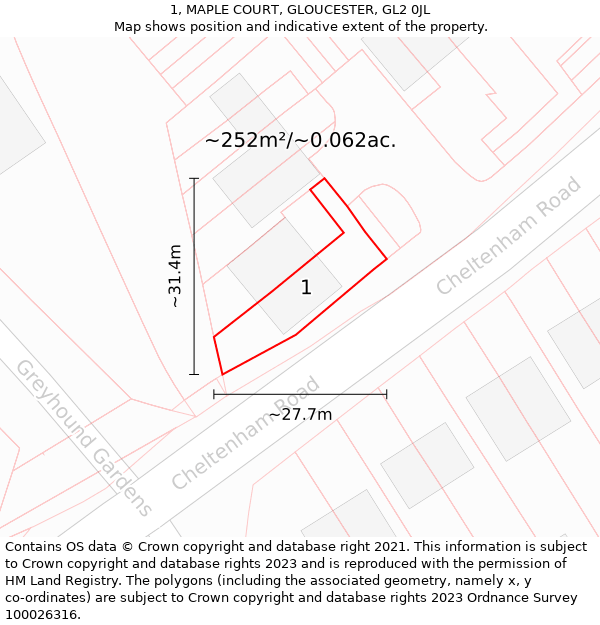 1, MAPLE COURT, GLOUCESTER, GL2 0JL: Plot and title map