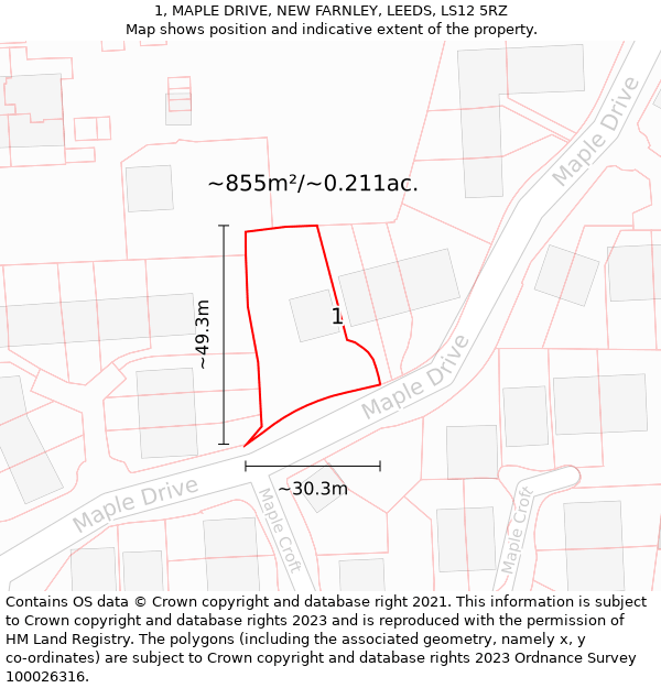 1, MAPLE DRIVE, NEW FARNLEY, LEEDS, LS12 5RZ: Plot and title map