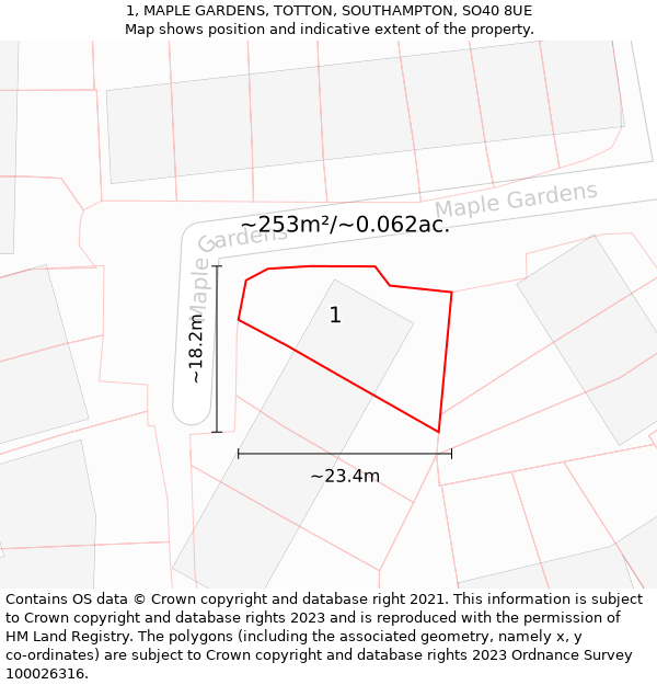 1, MAPLE GARDENS, TOTTON, SOUTHAMPTON, SO40 8UE: Plot and title map