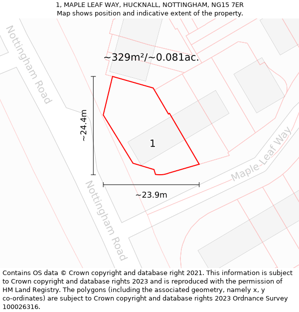 1, MAPLE LEAF WAY, HUCKNALL, NOTTINGHAM, NG15 7ER: Plot and title map