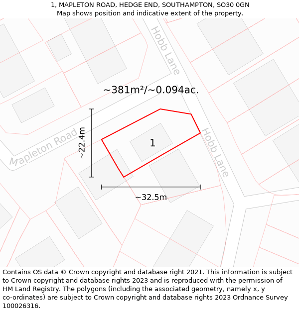 1, MAPLETON ROAD, HEDGE END, SOUTHAMPTON, SO30 0GN: Plot and title map