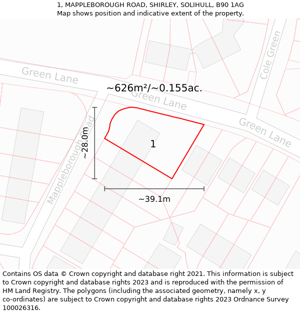 1, MAPPLEBOROUGH ROAD, SHIRLEY, SOLIHULL, B90 1AG: Plot and title map