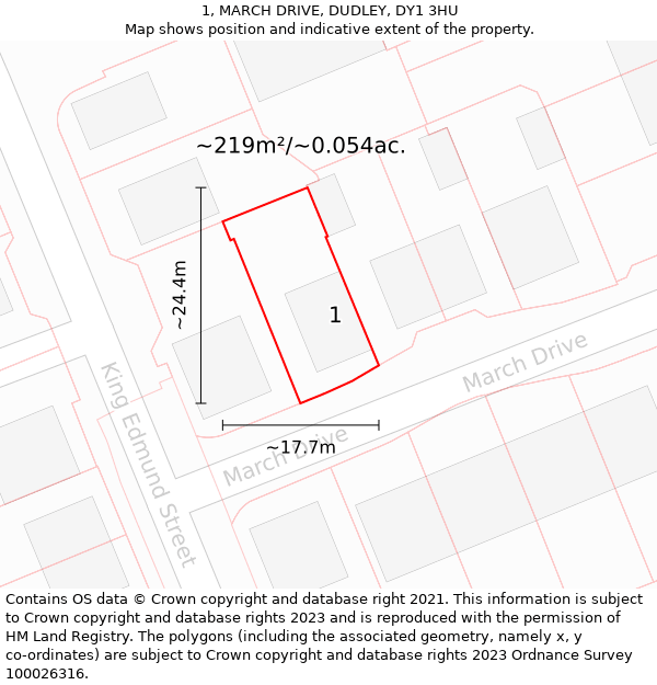 1, MARCH DRIVE, DUDLEY, DY1 3HU: Plot and title map