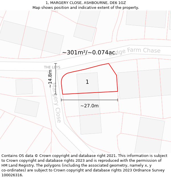 1, MARGERY CLOSE, ASHBOURNE, DE6 1GZ: Plot and title map