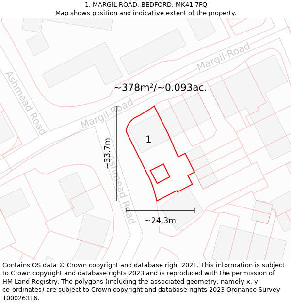 1, MARGIL ROAD, BEDFORD, MK41 7FQ: Plot and title map