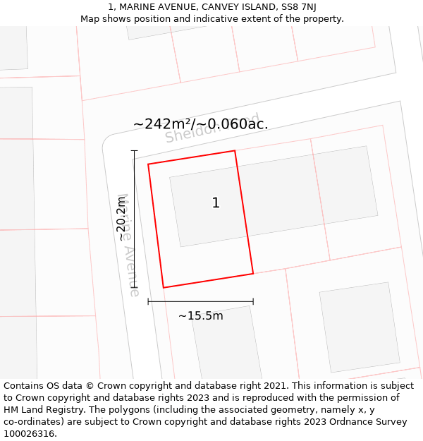 1, MARINE AVENUE, CANVEY ISLAND, SS8 7NJ: Plot and title map