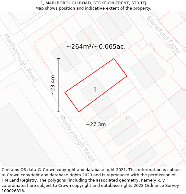 1, MARLBOROUGH ROAD, STOKE-ON-TRENT, ST3 1EJ: Plot and title map