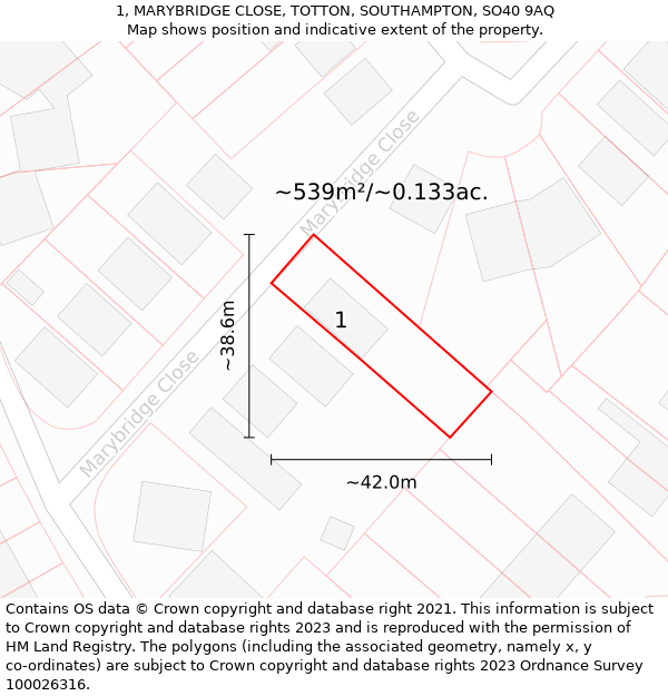 1, MARYBRIDGE CLOSE, TOTTON, SOUTHAMPTON, SO40 9AQ: Plot and title map